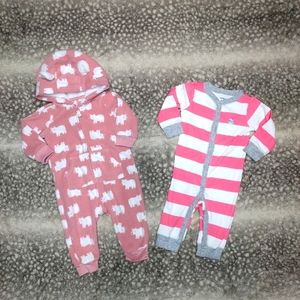 1 hooded fleece bodysuit, 1 pj